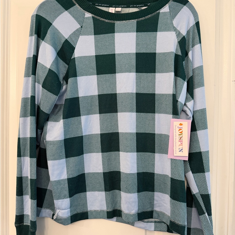 Women's Green and White Plaid Pajama Top